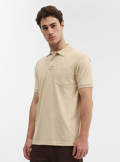 Beige Solid Regular Fit Polo T-Shirt | Greenfibre