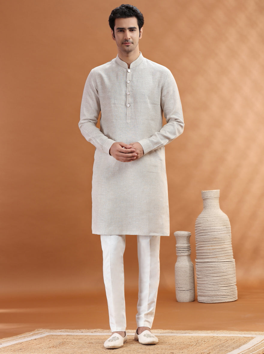Beige Solid Kurta Pajama | TULA