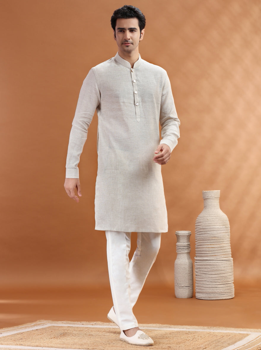 Beige Solid Kurta Pajama | TULA