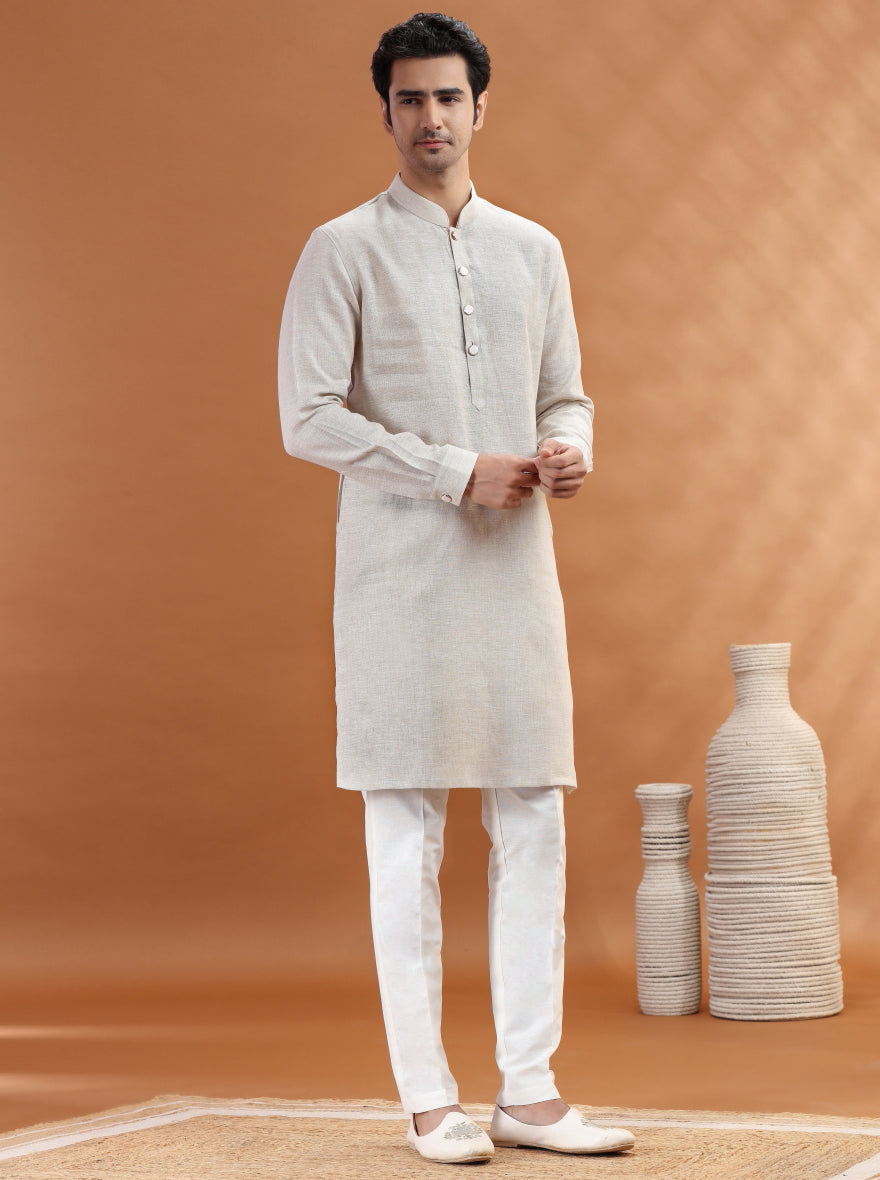 Beige Solid Kurta Pajama | TULA