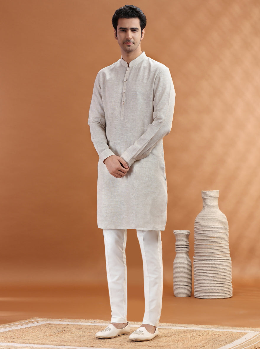 Beige Solid Kurta Pajama | TULA