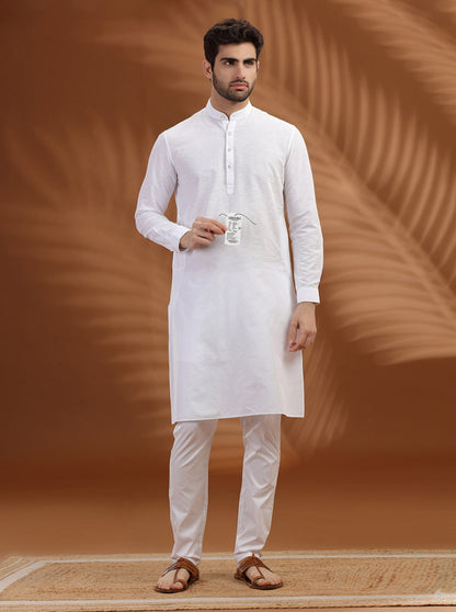 White Solid Modi Kurta | JadeBlue