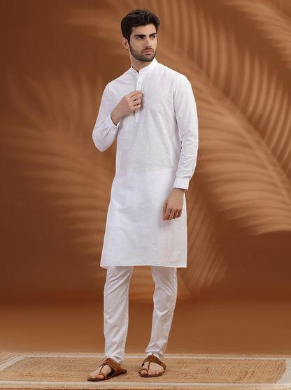 White Solid Modi Kurta | JadeBlue