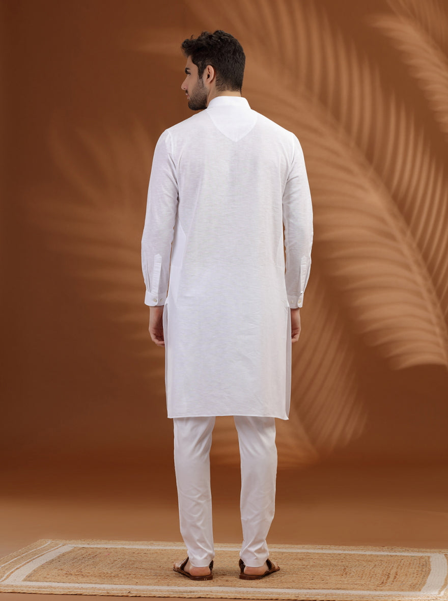 White Solid Modi Kurta | JadeBlue