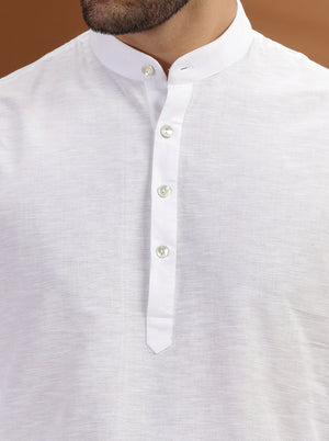 White Solid Modi Kurta | JadeBlue