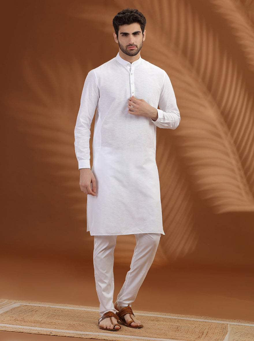 White Solid Modi Kurta | JadeBlue