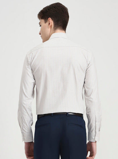Blue & White Striped Regular Fit Formal Shirt | JadeBlue