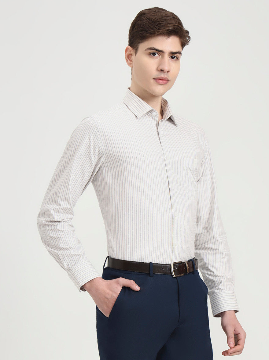 Blue & White Striped Regular Fit Formal Shirt | JadeBlue