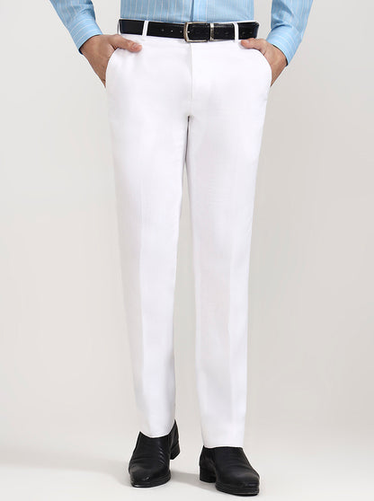 White Solid Slim Fit Formal Trouser | JadeBlue