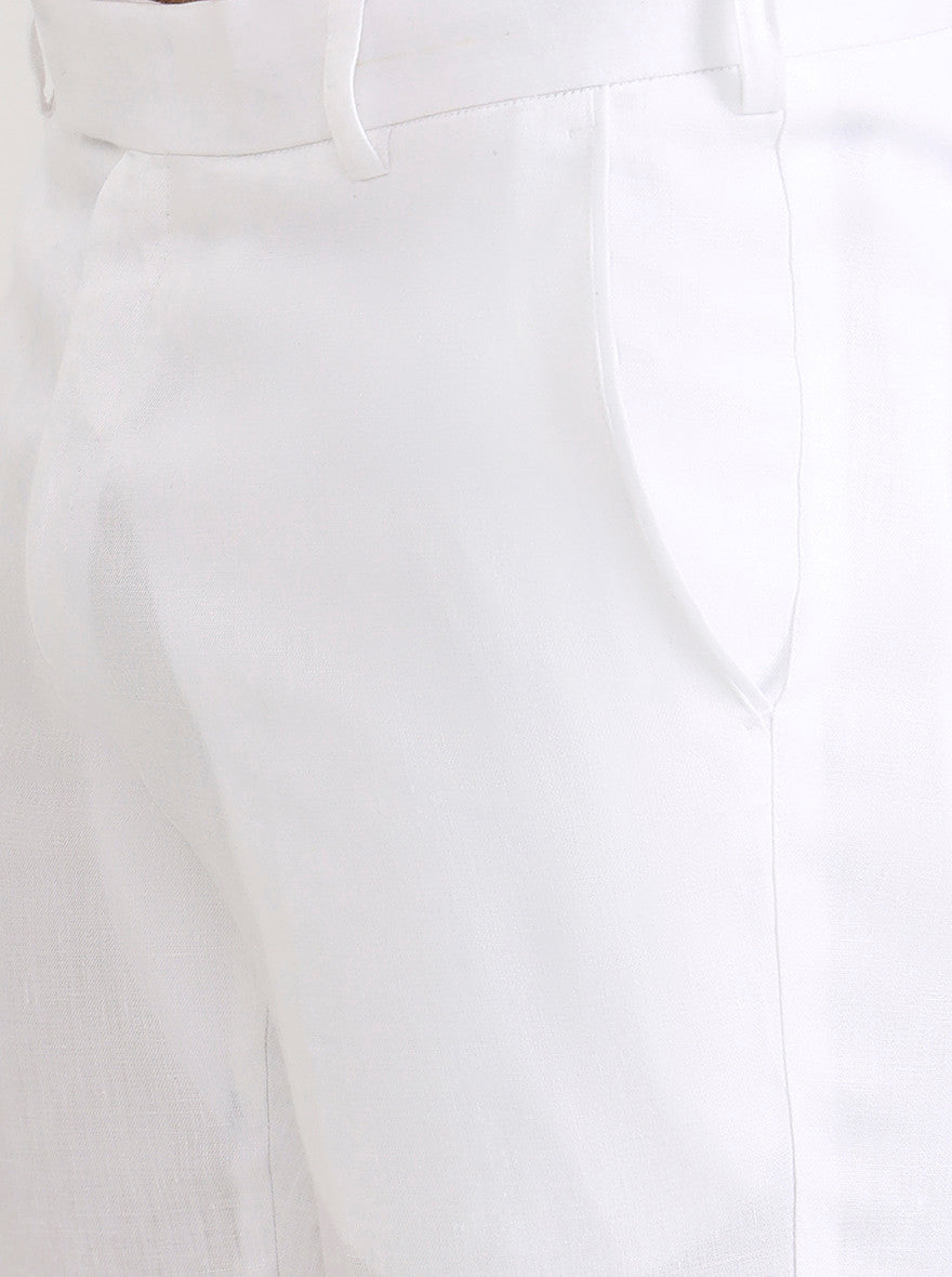 White Solid Slim Fit Formal Trouser | JadeBlue