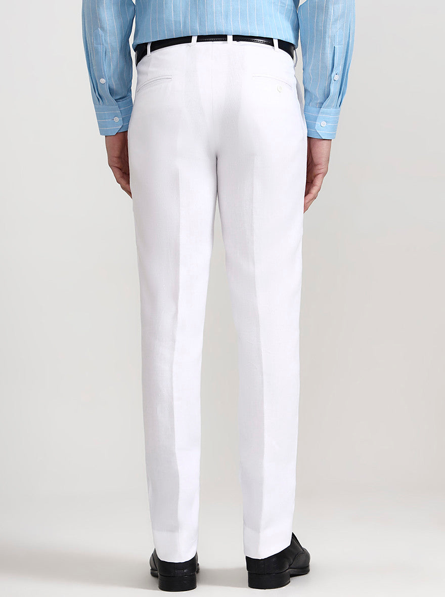 White Solid Slim Fit Formal Trouser | JadeBlue