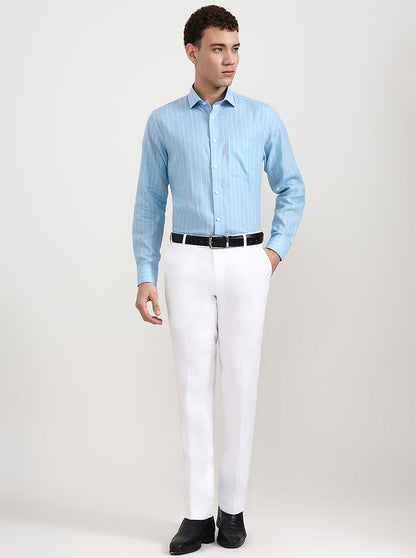 White Solid Slim Fit Formal Trouser | JadeBlue