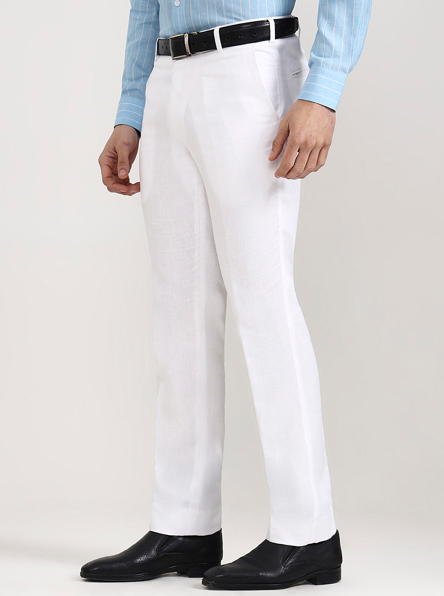 White Solid Slim Fit Formal Trouser | JadeBlue