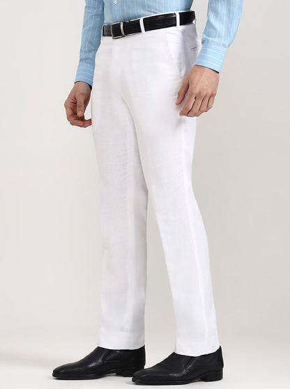 White Solid Slim Fit Formal Trouser | JadeBlue