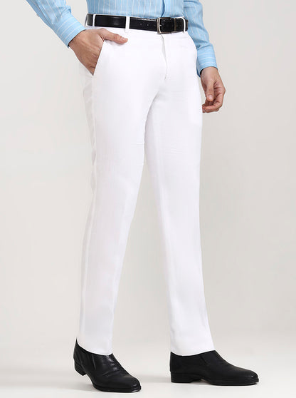White Solid Slim Fit Formal Trouser | JadeBlue