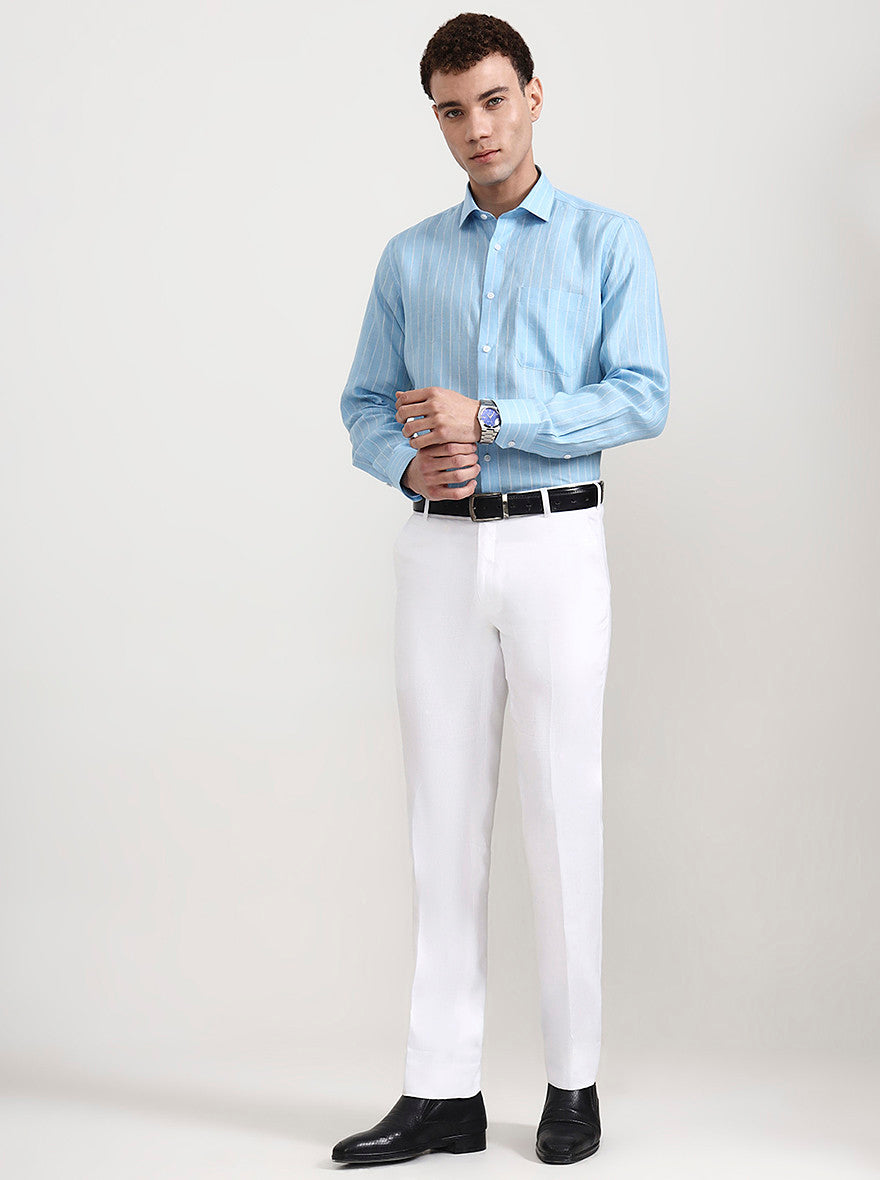 White Solid Slim Fit Formal Trouser | JadeBlue