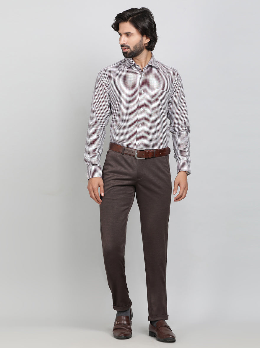 Maroon Printed Slim Fit Formal Shirt | Metal