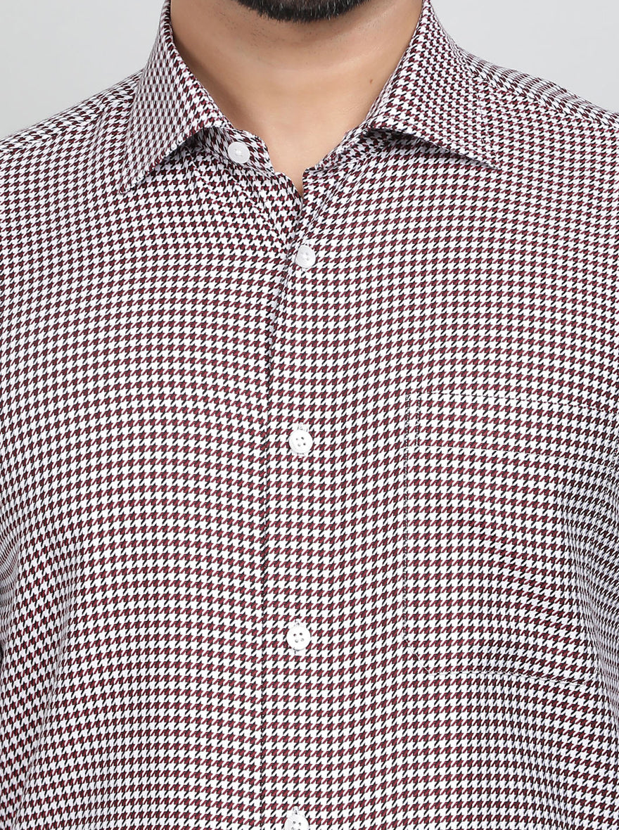 Maroon Printed Slim Fit Formal Shirt | Metal