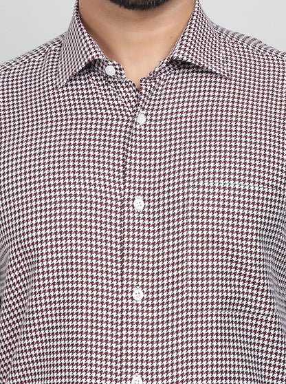 Maroon Printed Slim Fit Formal Shirt | Metal
