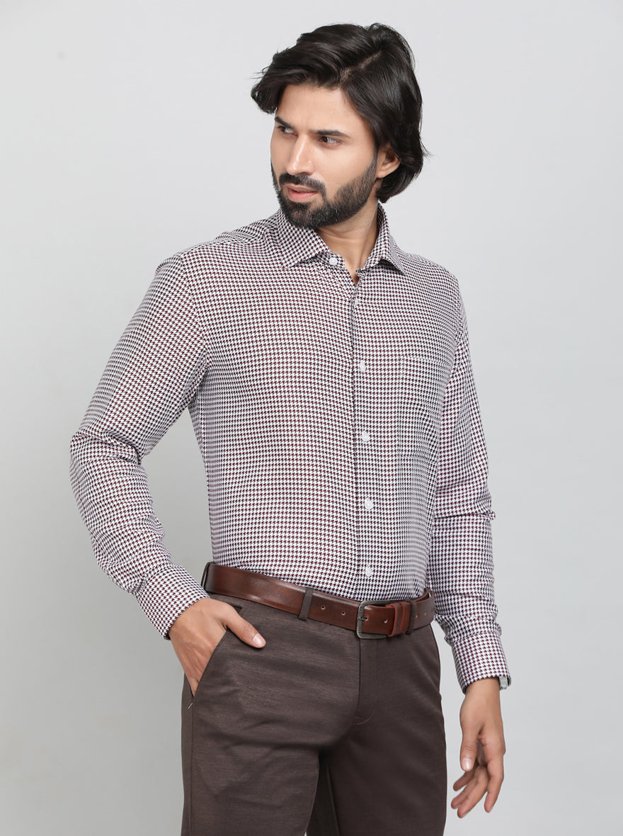 Maroon Printed Slim Fit Formal Shirt | Metal