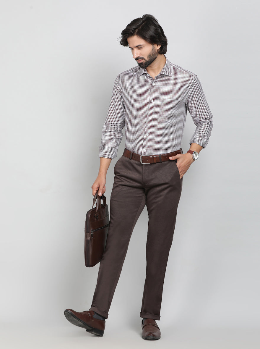 Maroon Printed Slim Fit Formal Shirt | Metal