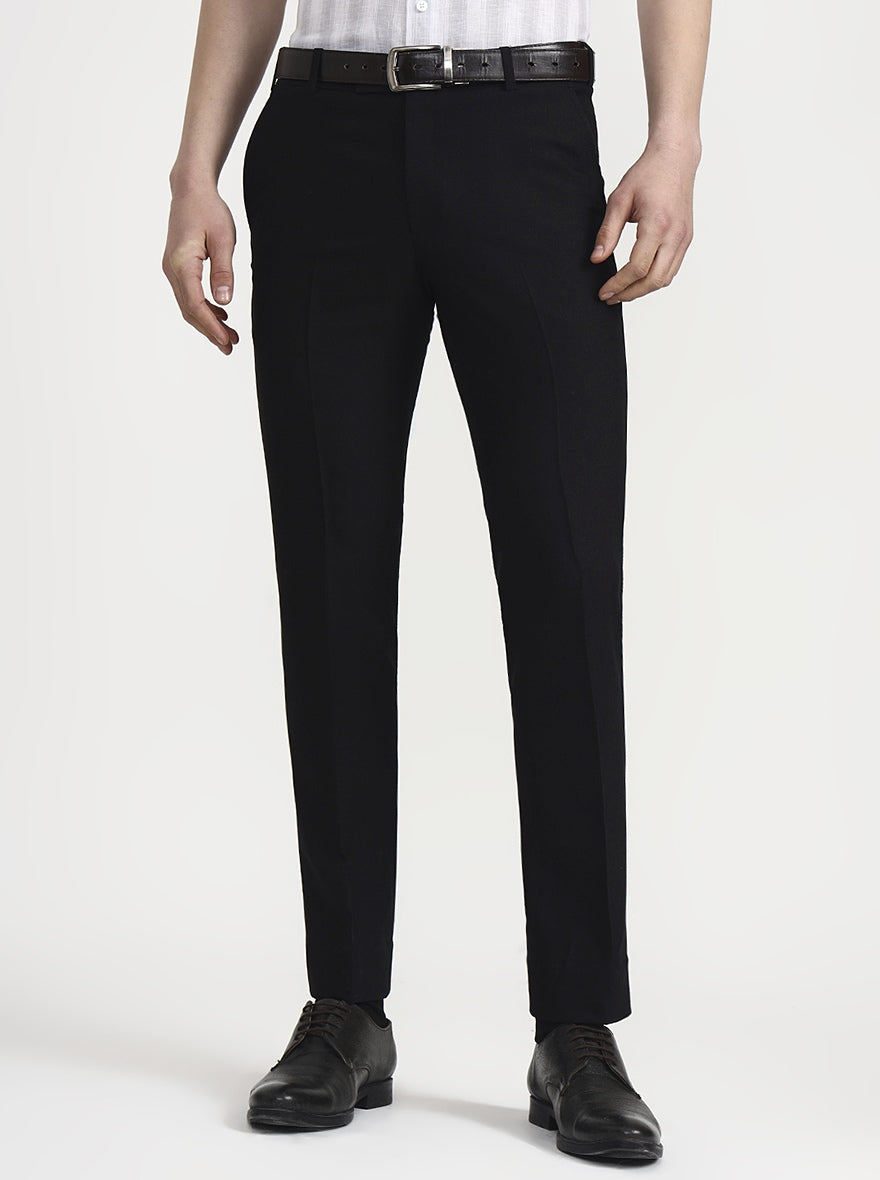 Black Solid Slim Fit Formal Trouser | Metal