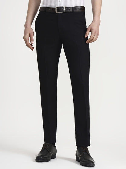 Black Solid Slim Fit Formal Trouser | Metal