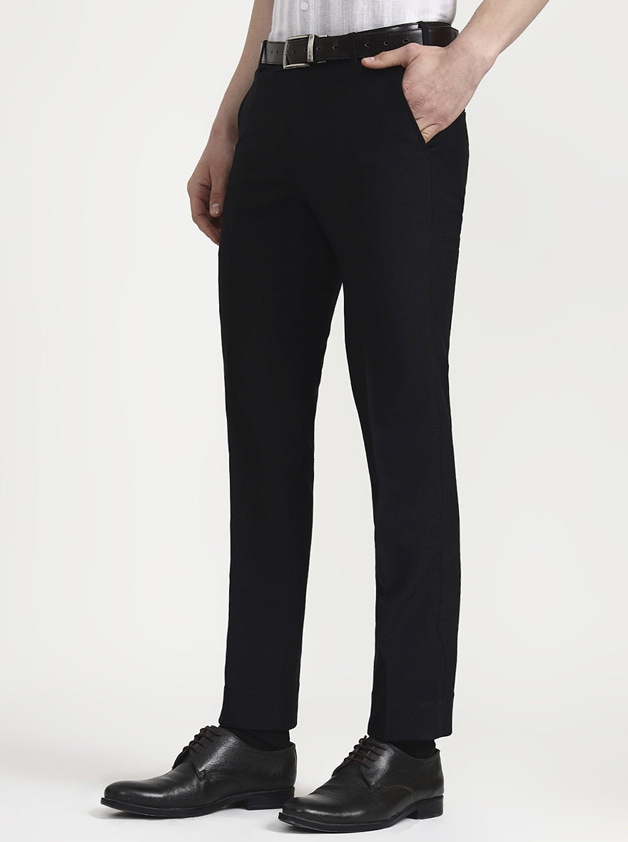 Black Solid Slim Fit Formal Trouser | Metal