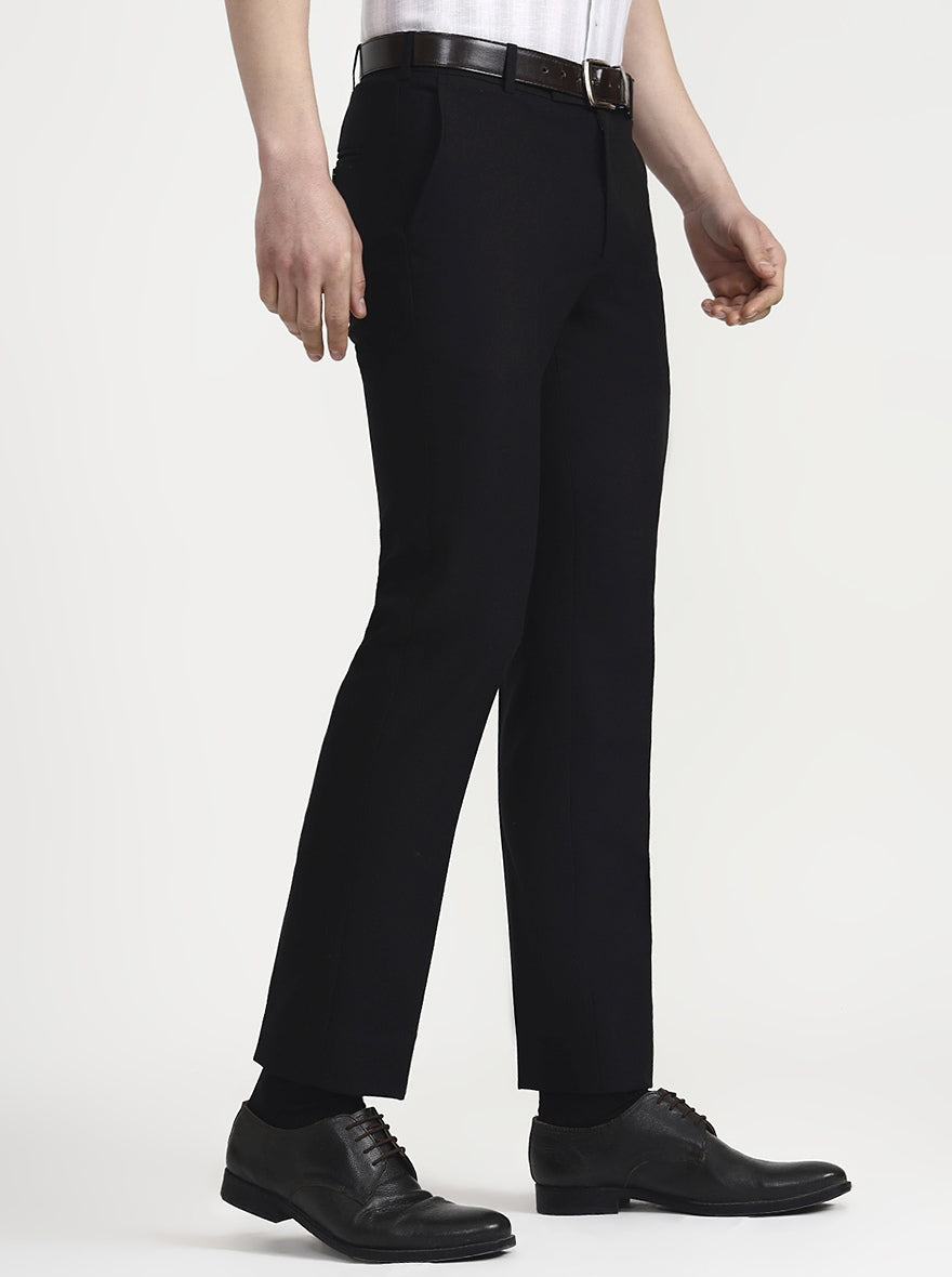 Black Solid Slim Fit Formal Trouser | Metal