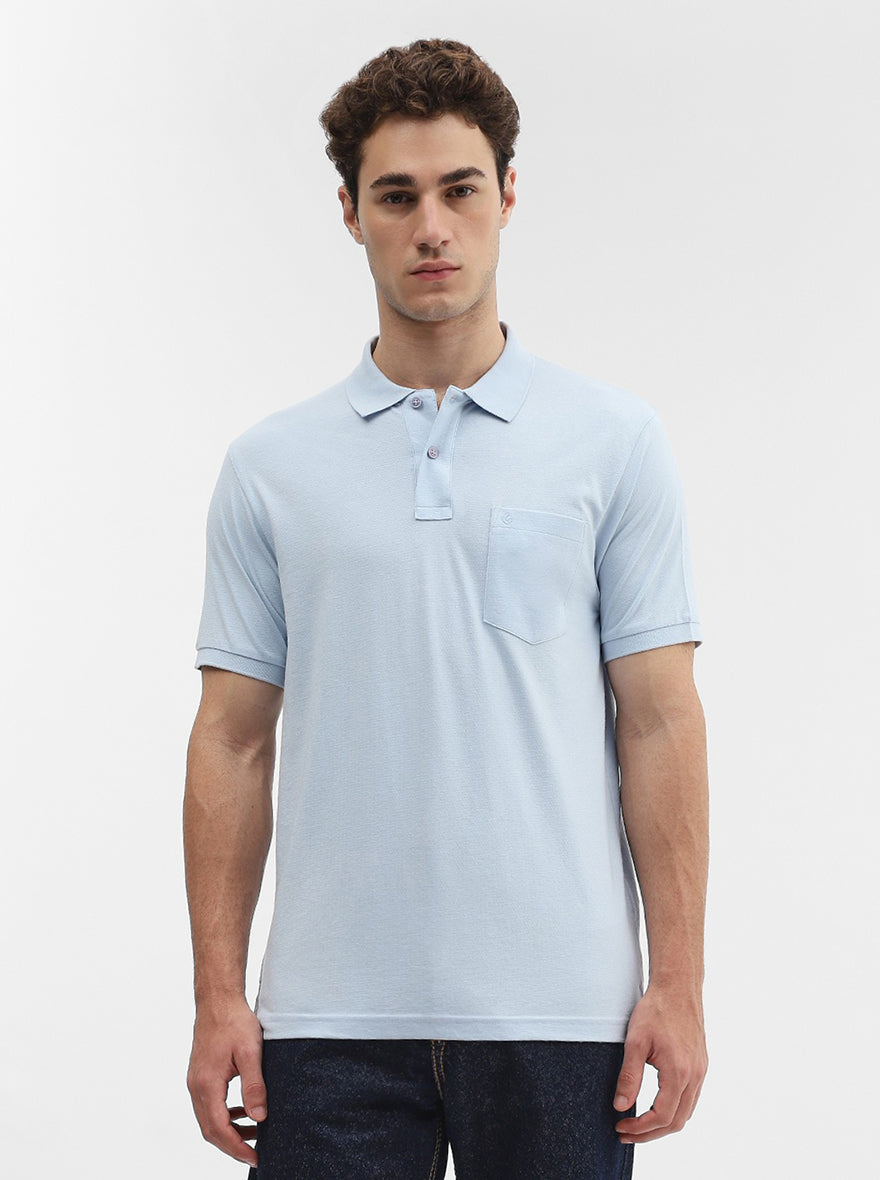 Sky Blue Solid Regular Fit Polo T-Shirt | Greenfibre