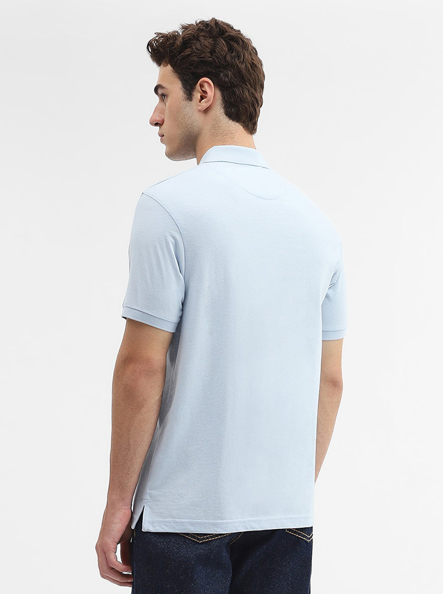 Sky Blue Solid Regular Fit Polo T-Shirt | Greenfibre
