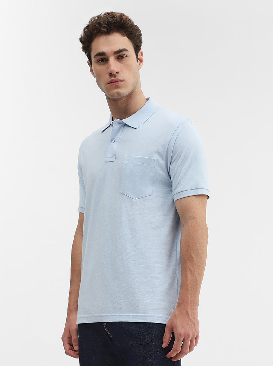 Sky Blue Solid Regular Fit Polo T-Shirt | Greenfibre