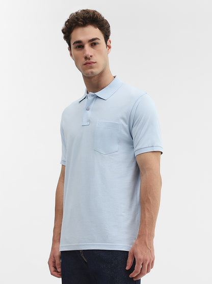 Sky Blue Solid Regular Fit Polo T-Shirt | Greenfibre