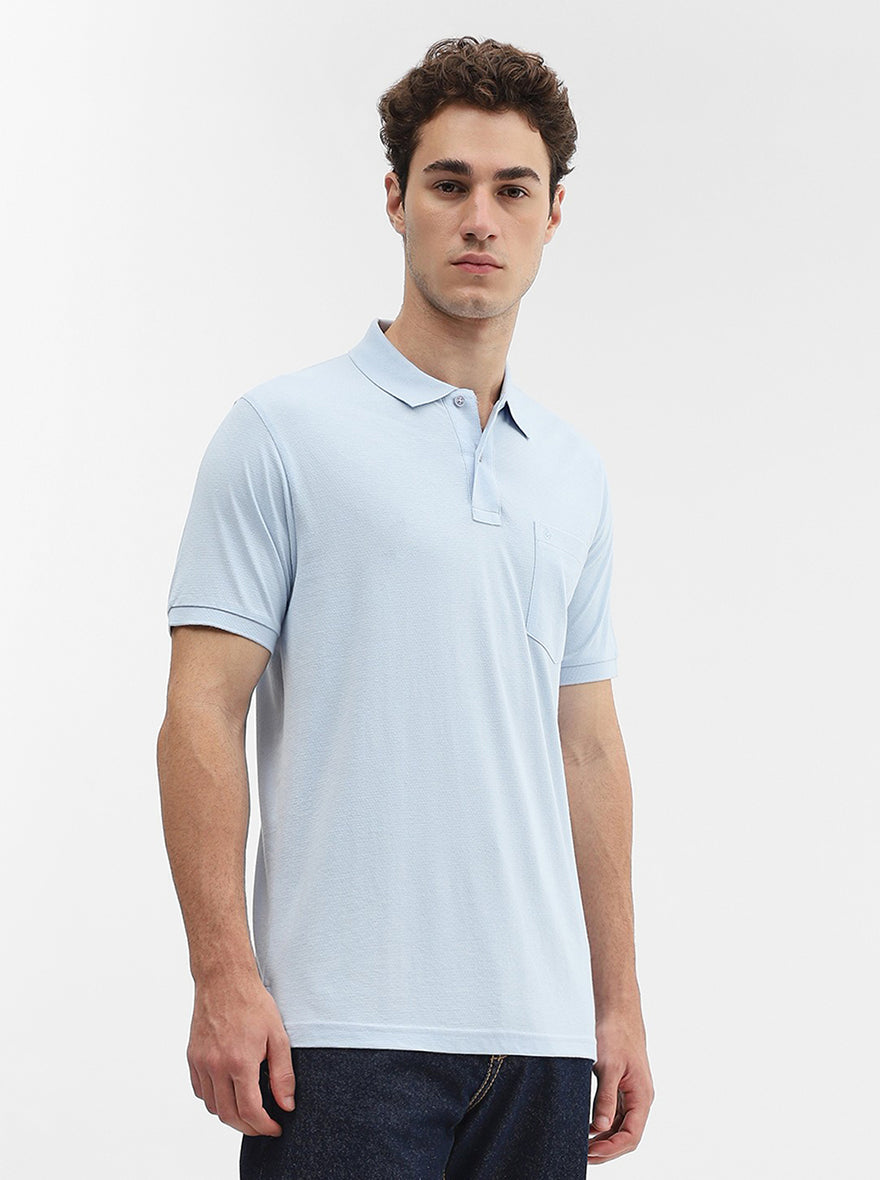 Sky Blue Solid Regular Fit Polo T-Shirt | Greenfibre