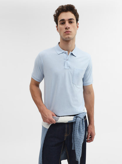 Sky Blue Solid Regular Fit Polo T-Shirt | Greenfibre