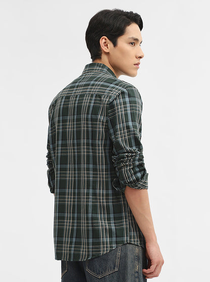 Olive Checked Slim Fit Casual Shirt | Greenfibre