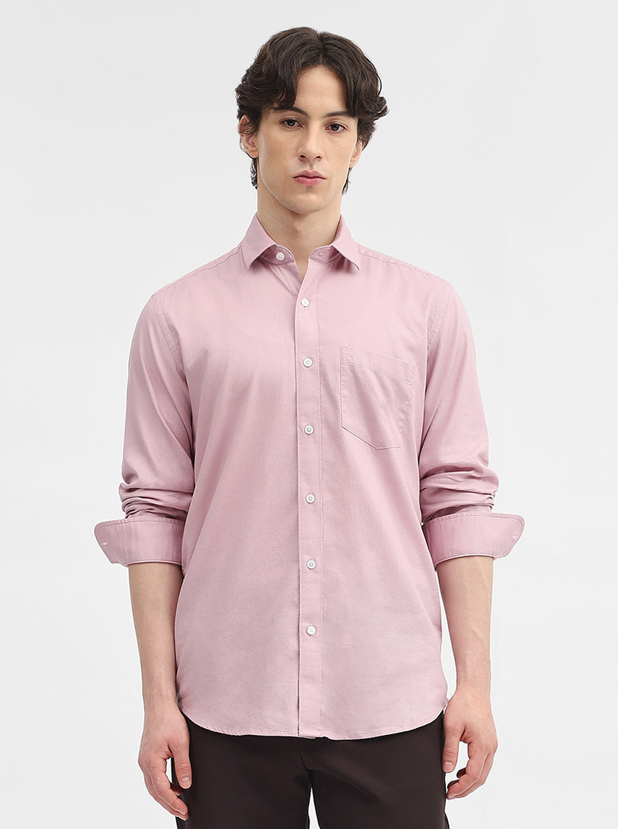 Pink Solid Slim Fit Semi Casual Shirt | JadeBlue