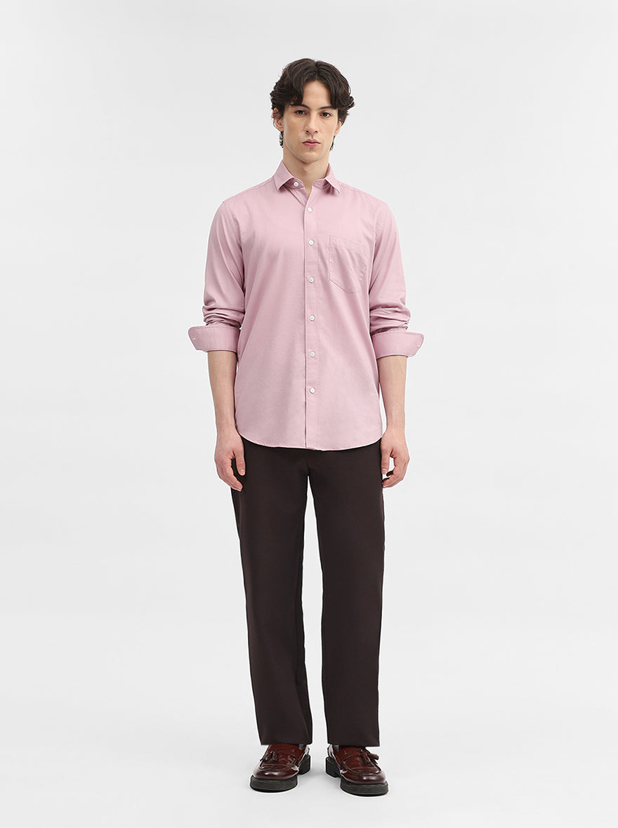 Pink Solid Slim Fit Semi Casual Shirt | JadeBlue
