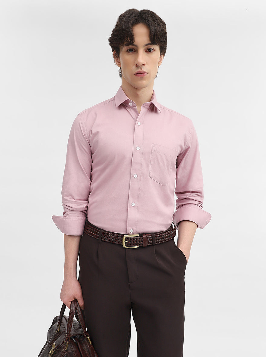 Pink Solid Slim Fit Semi Casual Shirt | JadeBlue