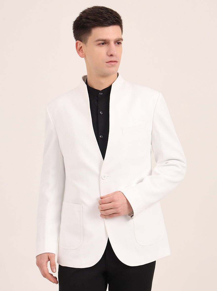 White Solid Regular Fit Blazer | JB Studio