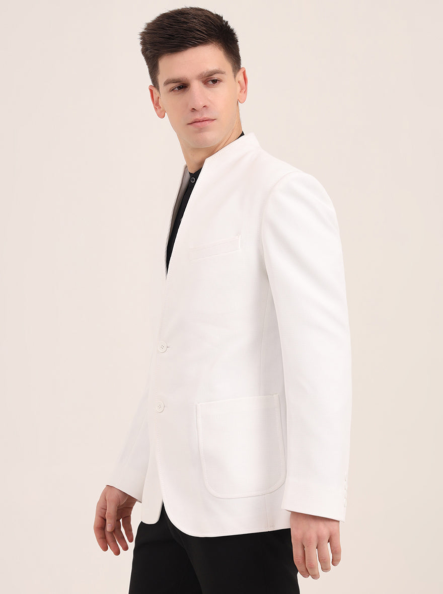 White Solid Regular Fit Blazer | JB Studio