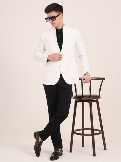 White Solid Regular Fit Blazer | JB Studio