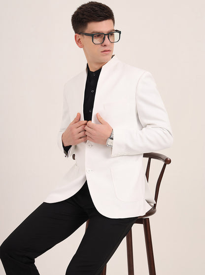 White Solid Regular Fit Blazer | JB Studio