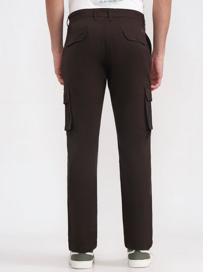 Dark Olive Brown Solid Slim Fit Cargo Pant | Greenfibre