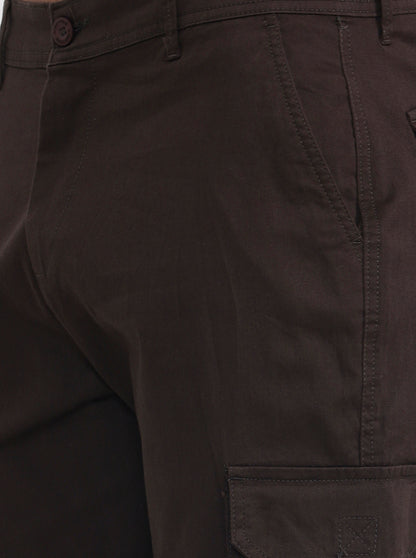Dark Olive Brown Solid Slim Fit Cargo Pant | Greenfibre