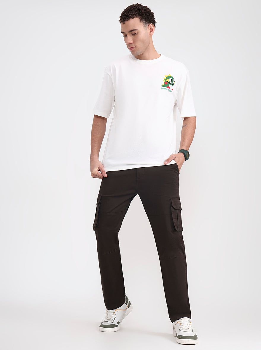 Dark Olive Brown Solid Slim Fit Cargo Pant | Greenfibre