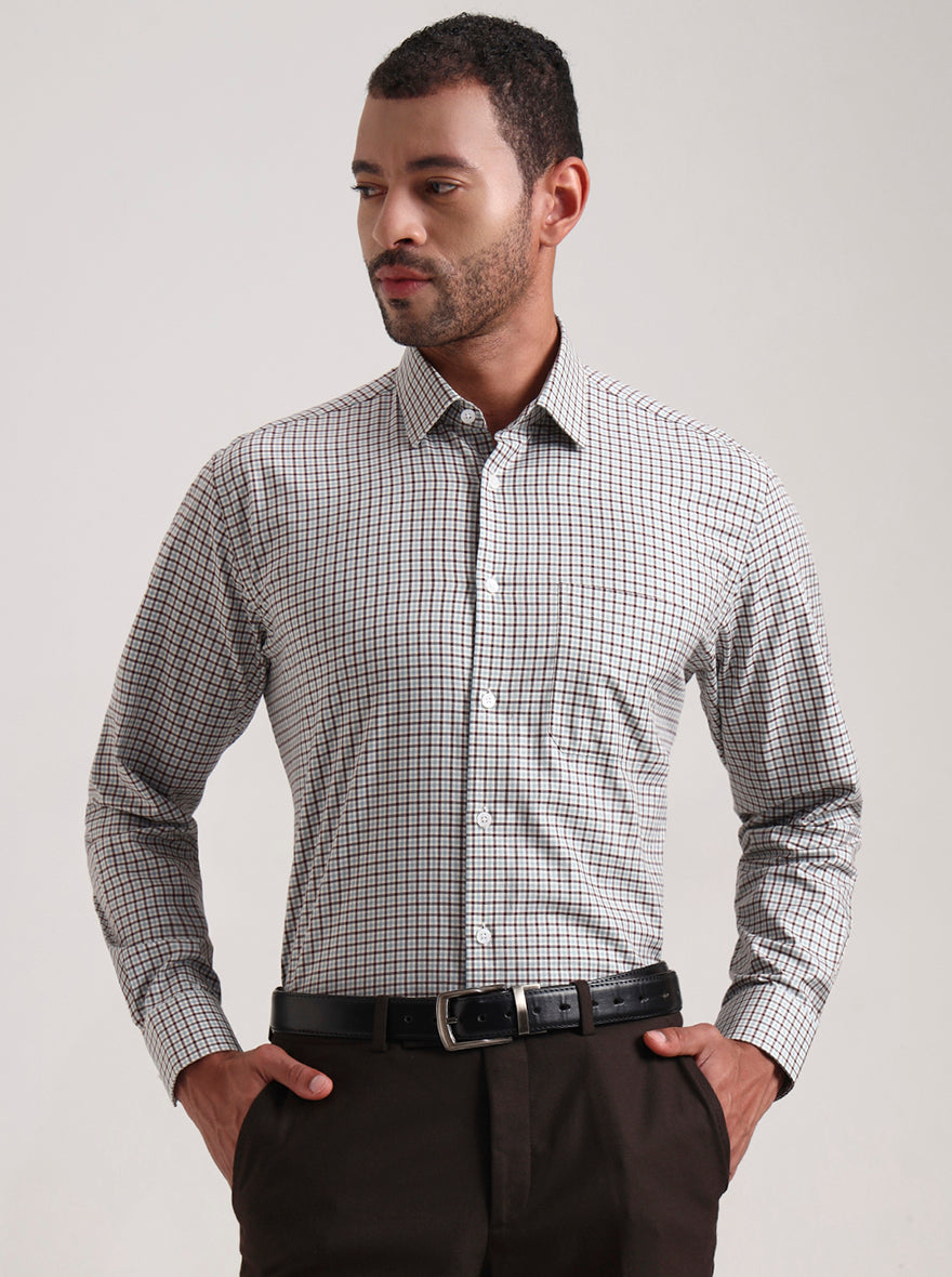 Maroon Checked Regular Fit Formal Shirt | JadeBlue
