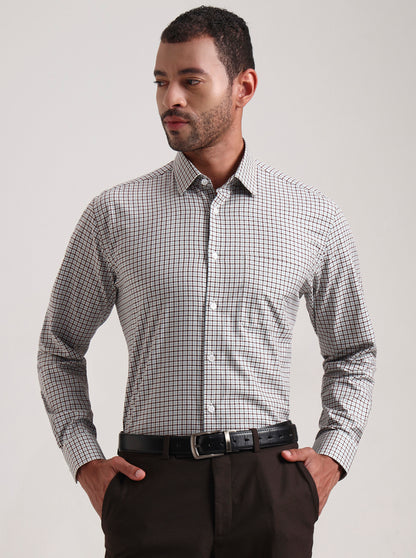 Maroon Checked Regular Fit Formal Shirt | JadeBlue