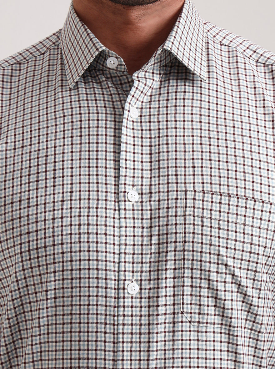 Maroon Checked Regular Fit Formal Shirt | JadeBlue