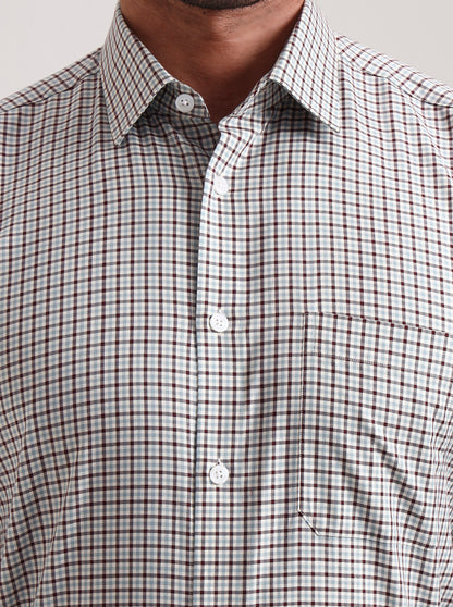 Maroon Checked Regular Fit Formal Shirt | JadeBlue